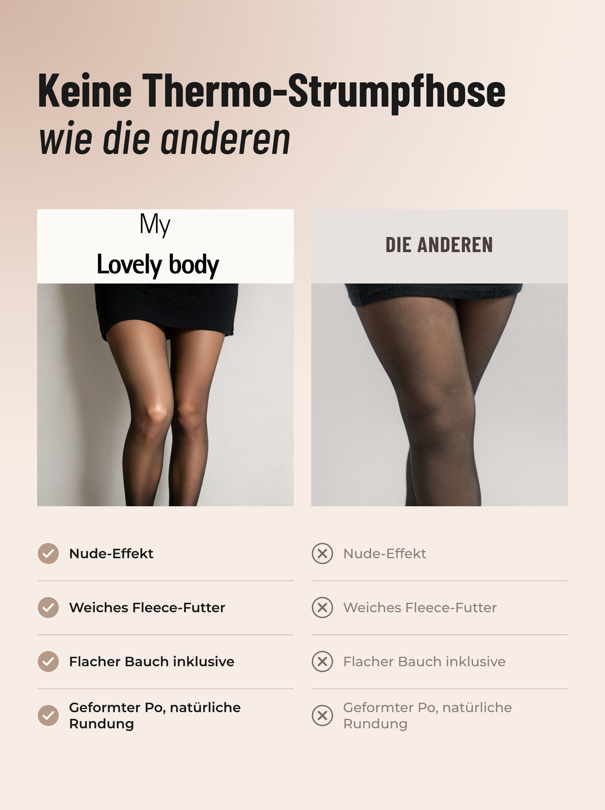 Vergleich der Thermo-Strumpfhose von My Lovely Body mit einer klassischen dicken Strumpfhose