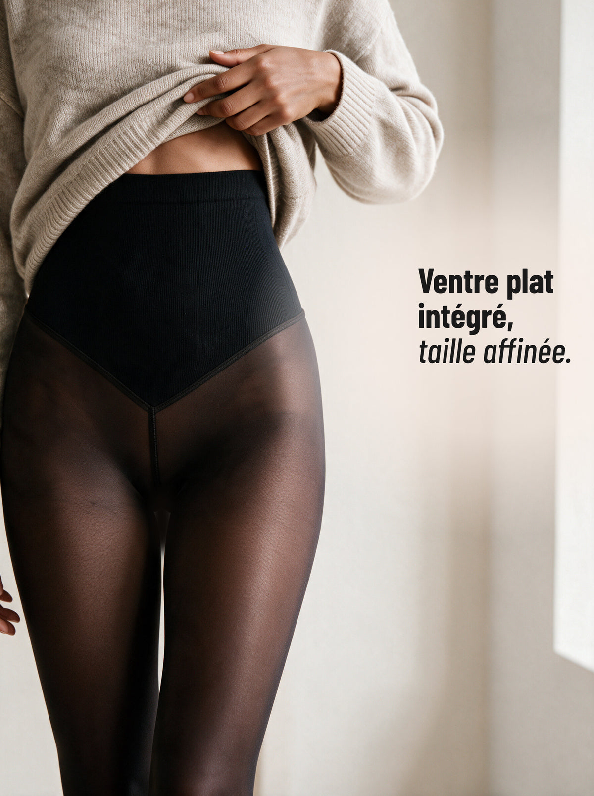 Ceinture gainante haute du collant polaire Cacao, qui couvre le ventre