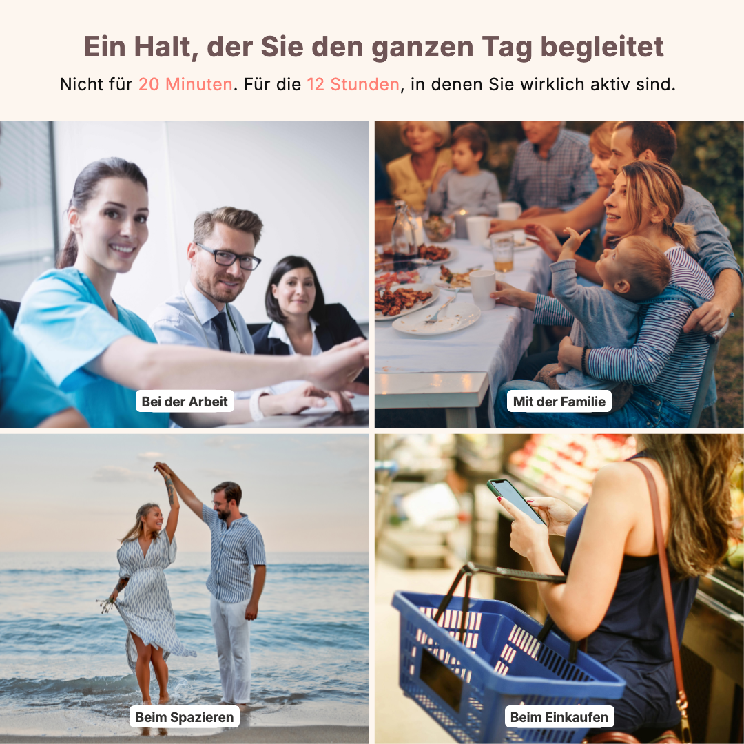 Bauchweg-Slip im Alltag: bei der Arbeit, mit der Familie, beim Spazieren, beim Einkaufen