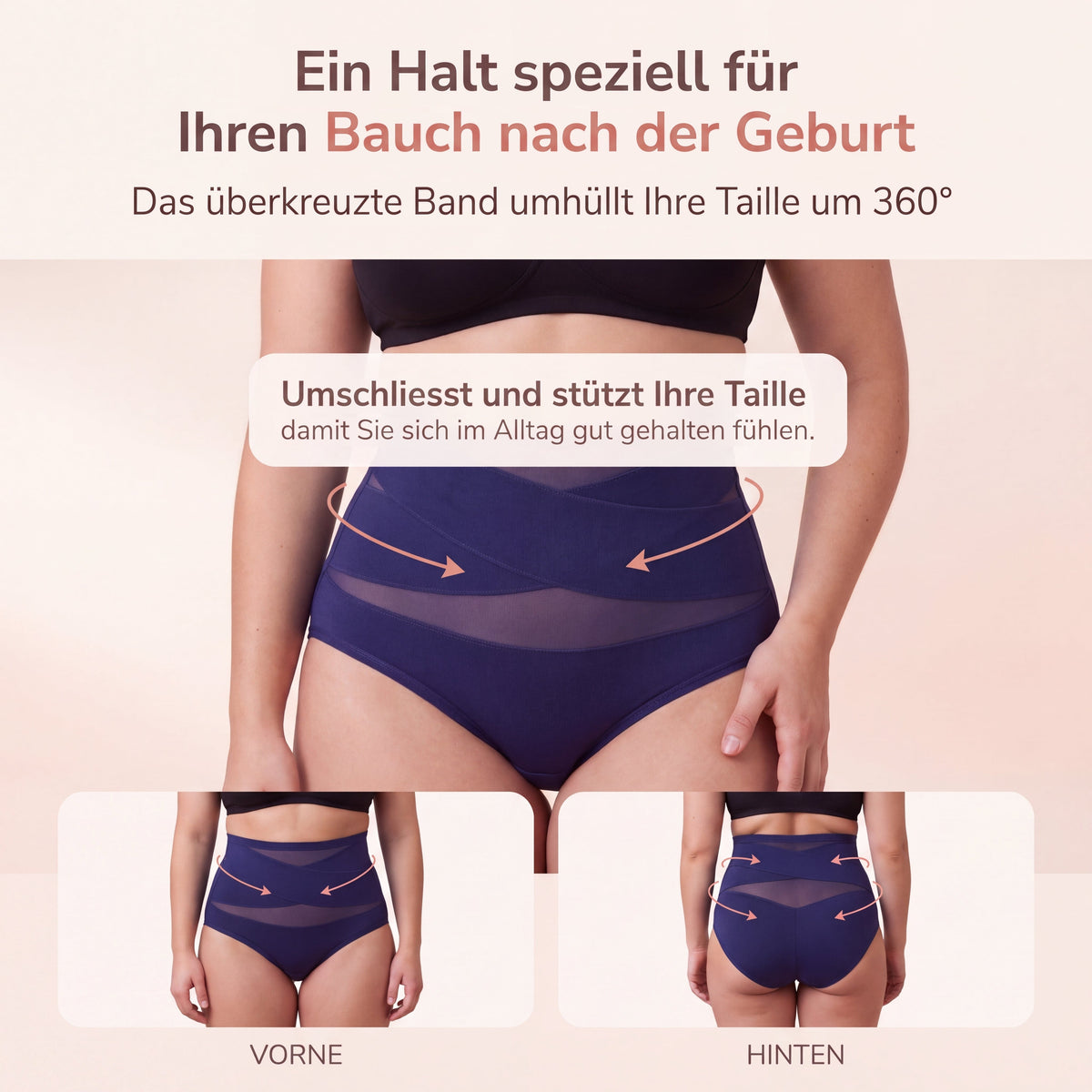 Bauchweg-Slip: das überkreuzte Band umhüllt die Taille um 360°