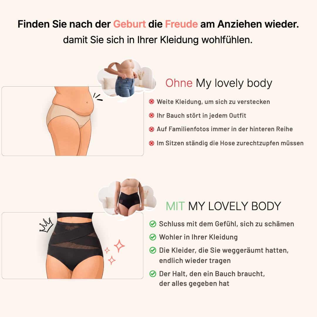 Bauchweg-Slip nach der Geburt: ohne und mit My Lovely Body