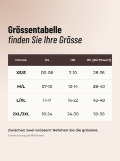 Grössentabelle der Fleece-Strumpfhose, von XS/S bis 2XL/3XL
