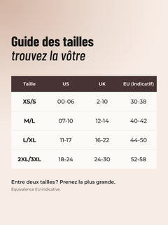 Guide des tailles du collant polaire, du XS/S au 2XL/3XL