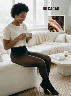 Collant polaire teinte Cacao porté, avec un gros plan de la doublure
