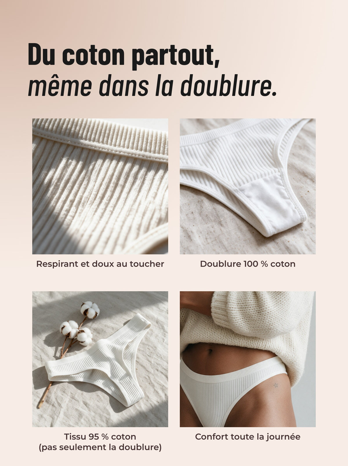 Tissu 95 % coton et doublure 100 % coton